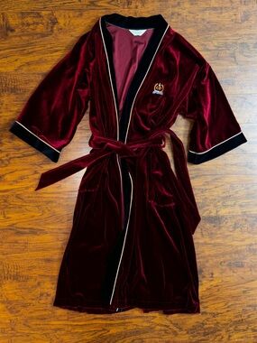 Christian Dior Monsieur Vintage Maroon Velvet Robe Hugh Hefner Style Navy Accent